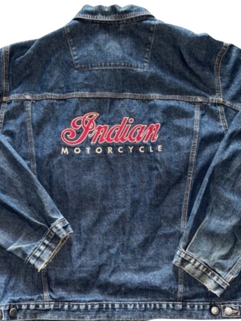 Indian Motorcycle Denim Jacket XXL Embroidered Logo Biker Moto Canada VTG